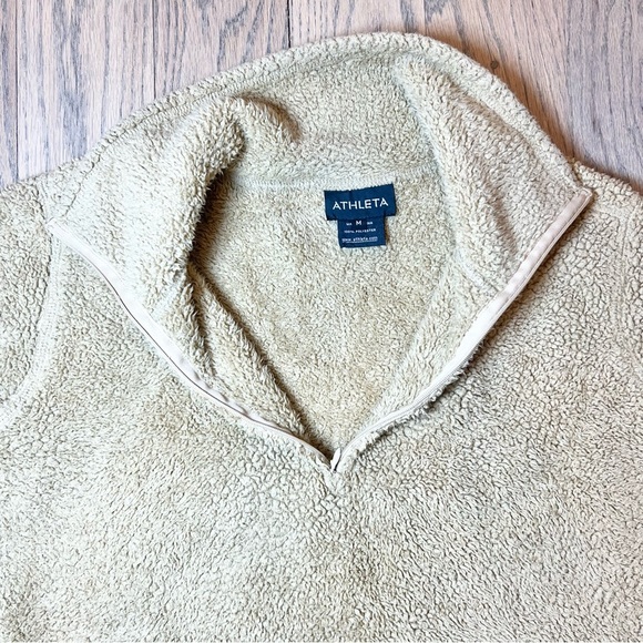 Athleta Women’s Camel Sherpa 1/4 Zip Pullover Fuzzy Warm Sweater Size Medium - Picture 12 of 15